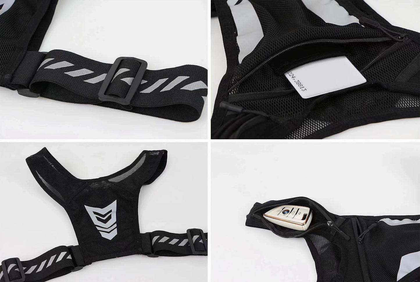 AANDD Running Vest with Phone Pocket Lightweight Adjustable Reflective Jogging Vest Marathon Run Vest with Pockets for Women Men with Headband Black