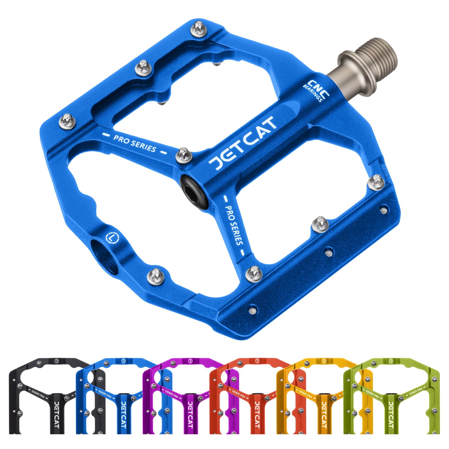 JETCAT Mountain Bike Pedals Flat - MTB Pedals Flat, Bicycle Pedals, Road Bike Pedals, BMX Pedals, for BMX MTN Road Gravel EBike, Specialized Parts, Adults, Aluminum Metal Stamp 9/16" Blue