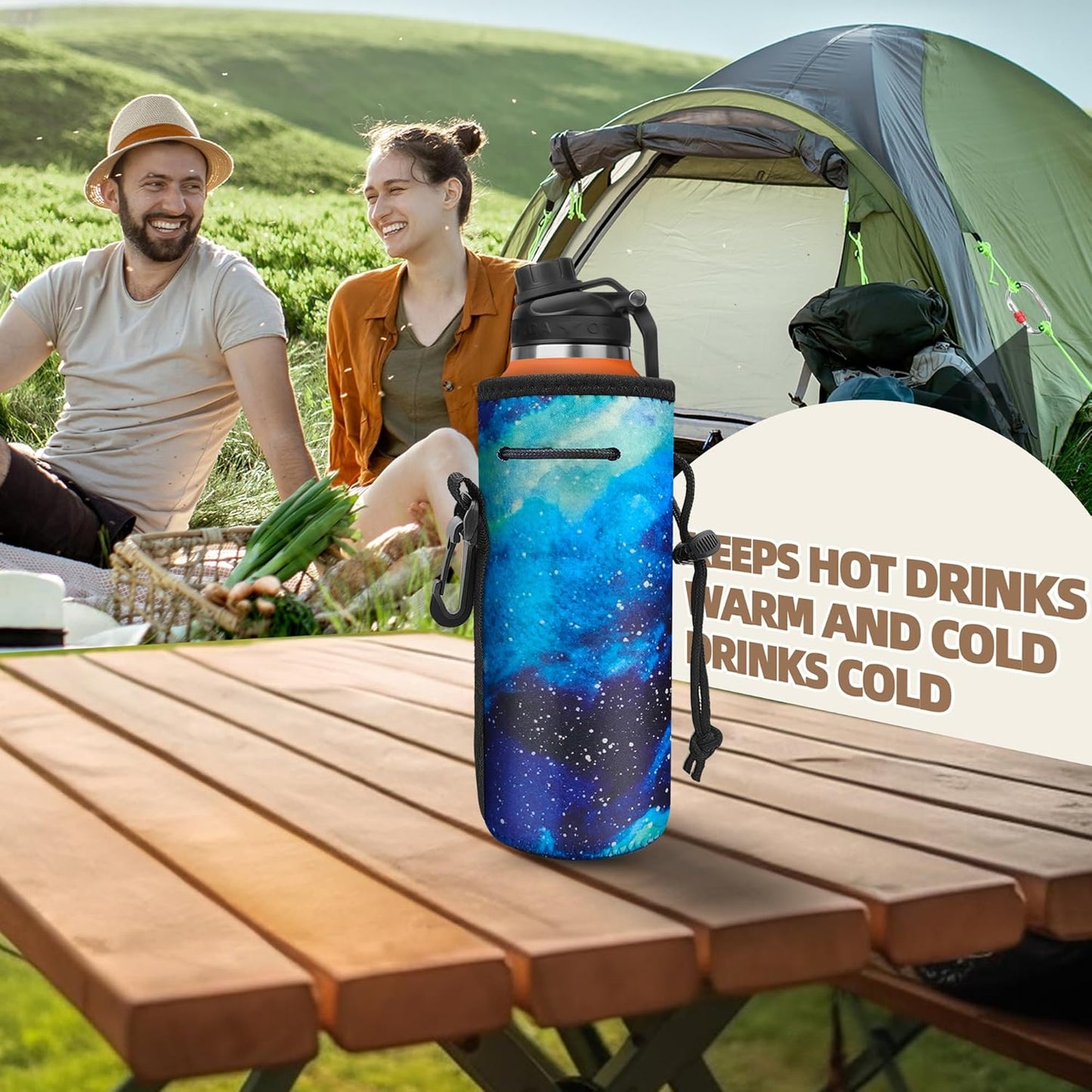 Water Bottle Carrier,Insulated Neoprene Water Gym Travel bottle Holder Bag Protector Sleeve Case Pouch Cover 0.6L or 0.75L, Great for Stainless Steel and Plastic Bottles (BLUE)