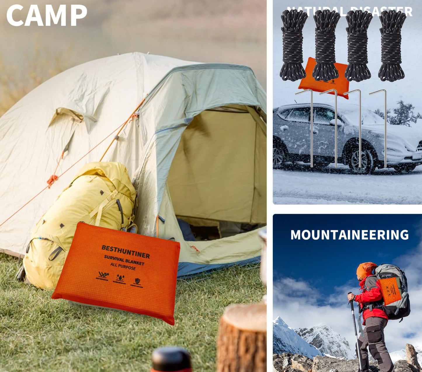 BESTHUNTINER Heavy Duty Survival Blanket -Multifunctional Reflective Tarp Thermal Blanket - 60" x 83" Waterproof Sandproof for Camping Hiking Outdoors Multifunctional Emergency Blanket
