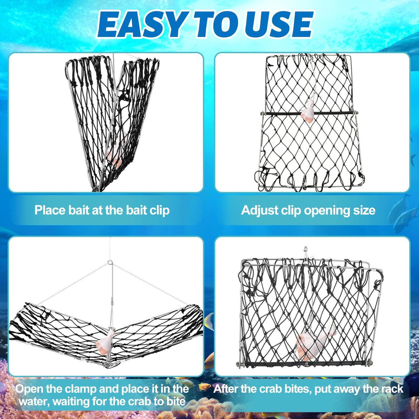 Arrowbash 3 Set Castable Crab Trap with Red Gauge and Bait Clip Foldable Crab Trap Snare Crabbing Net Equipment for Crabbing Lobster Fish