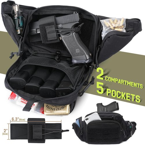 WYNEX Concealed Carry Fanny Pack Pistol Pouch, Tactical Fanny Pack Handgun Pouch with Universal Pistol Holster CCW EDC Waist Pack of Adjustable Paracord Suspension System for Men