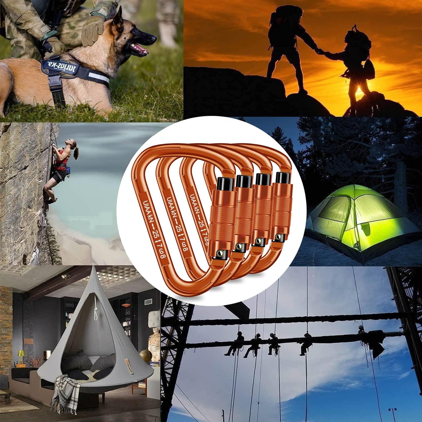 Auto Locking Carabiner 25kN UIAA Certified – Heavy Duty Climbing Carabiner for Rappelling, Hammock, Rescue, Swing, Dog Leash, Safety Gear, Outdoor Equipment