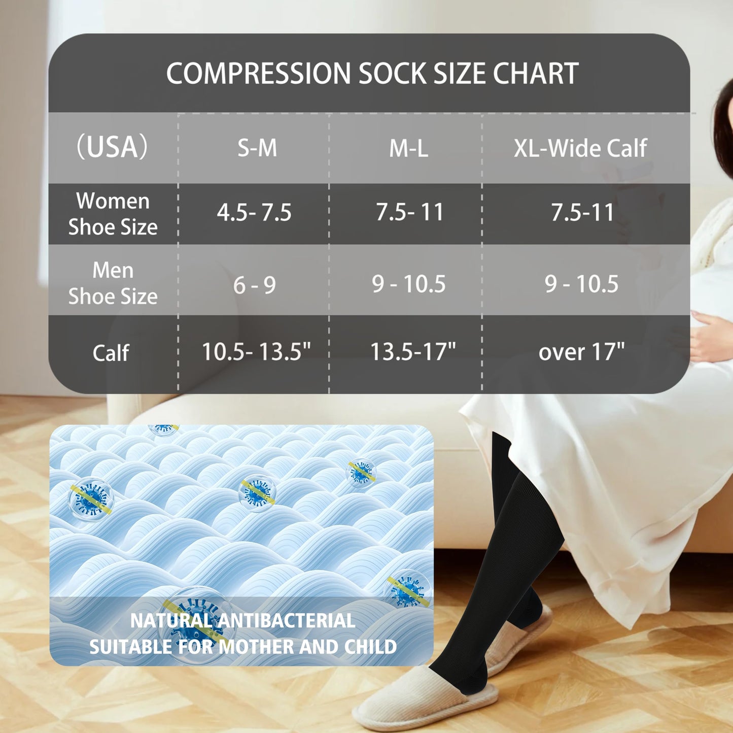 LEVSOX Extra Thick Cotton Compression Socks for Women&Men 20-30 mmHg Knee High Graduated Support Sock for Nurses, Pregnant Women, Travel and Flight, 2 Pairs, Black