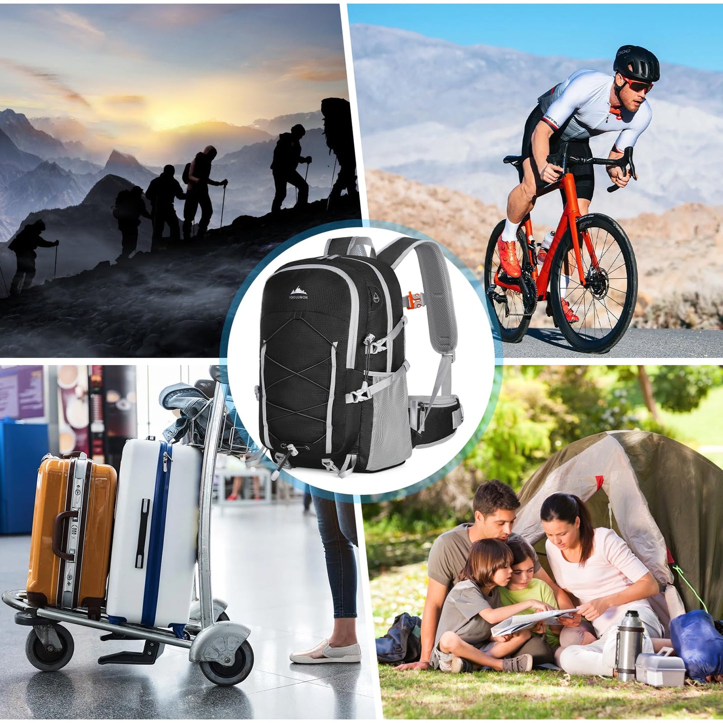 IGOLUMON Hiking Backpack 40L Packable Camping Backpack for Men Women Waterproof Lightweight Hiking Daypack Foldable Travel Daypack for Climbing Trekking Camping,Black