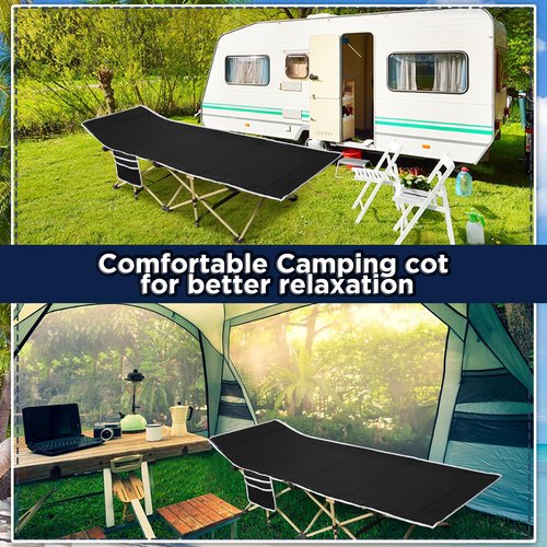 Wenqik 2 Pack 450lbs Max Load Camping Cot for Adults with Carry Bag Portable Folding Outdoor Sleeping Cot Heavy Duty Bed for Traveling Camp Military Office Nap Beach Home Lounging(Black)