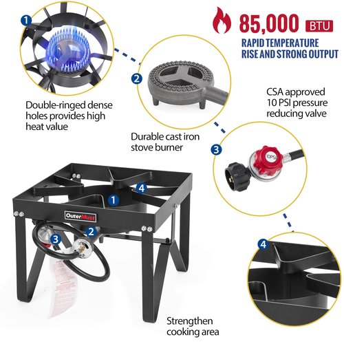 OuterMust Outdoor Propane Burner Heavy Duty Propane Gas Stoves for Cooking with 10 PSI Regulator and Cast Iron Braided Holes Perfect for Home Brewing, Crawfish Boiler, Turkey Fryer and Seafood Boiler