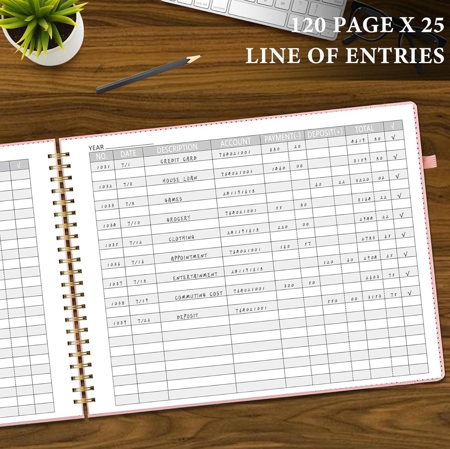 Accounting Ledger Book for Personal & Small Business Bookkeeping, Horizontal Income and Expense Tracker Notebook with Calendar, Hardcover Columnar Log Journal 10.78" x 8", Black