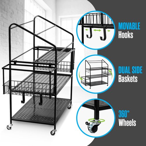 Workout Equipment Storage, Exercise Equipment Storage, Home Gym Organizer, Weight Rack for Home Gym, Kettlebell Rack, Free Weight Dumbbell Holder Cart, Yoga Organization Shelf, Rolling, Metal, 3 Tier
