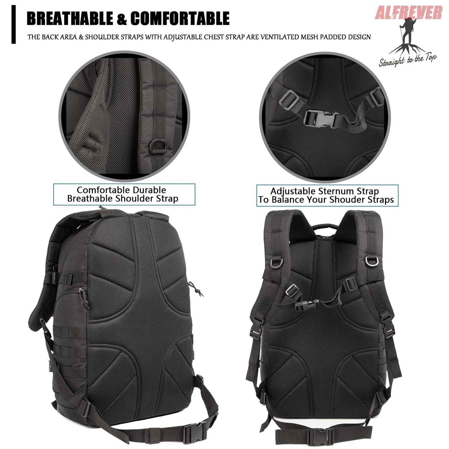 ALFREVER 38L Military Tactical Backpack Pack Bag|Army Backpacks|Large Camping Hiking Rucksack Daypack for Outdoor Women Man