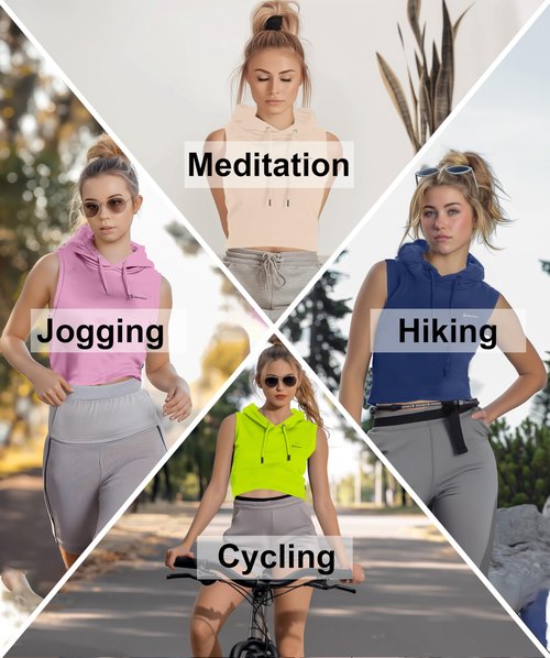 URBAN BUCK Tank Top Sleeveless Hoodie for Women - Lightweight UPF50+ Sun Protection Crop Sweatshirt for Workout & Running - Melina Apricot Plain Hem Sleevleess Hoodie for Fashion & Casual Wear (L)
