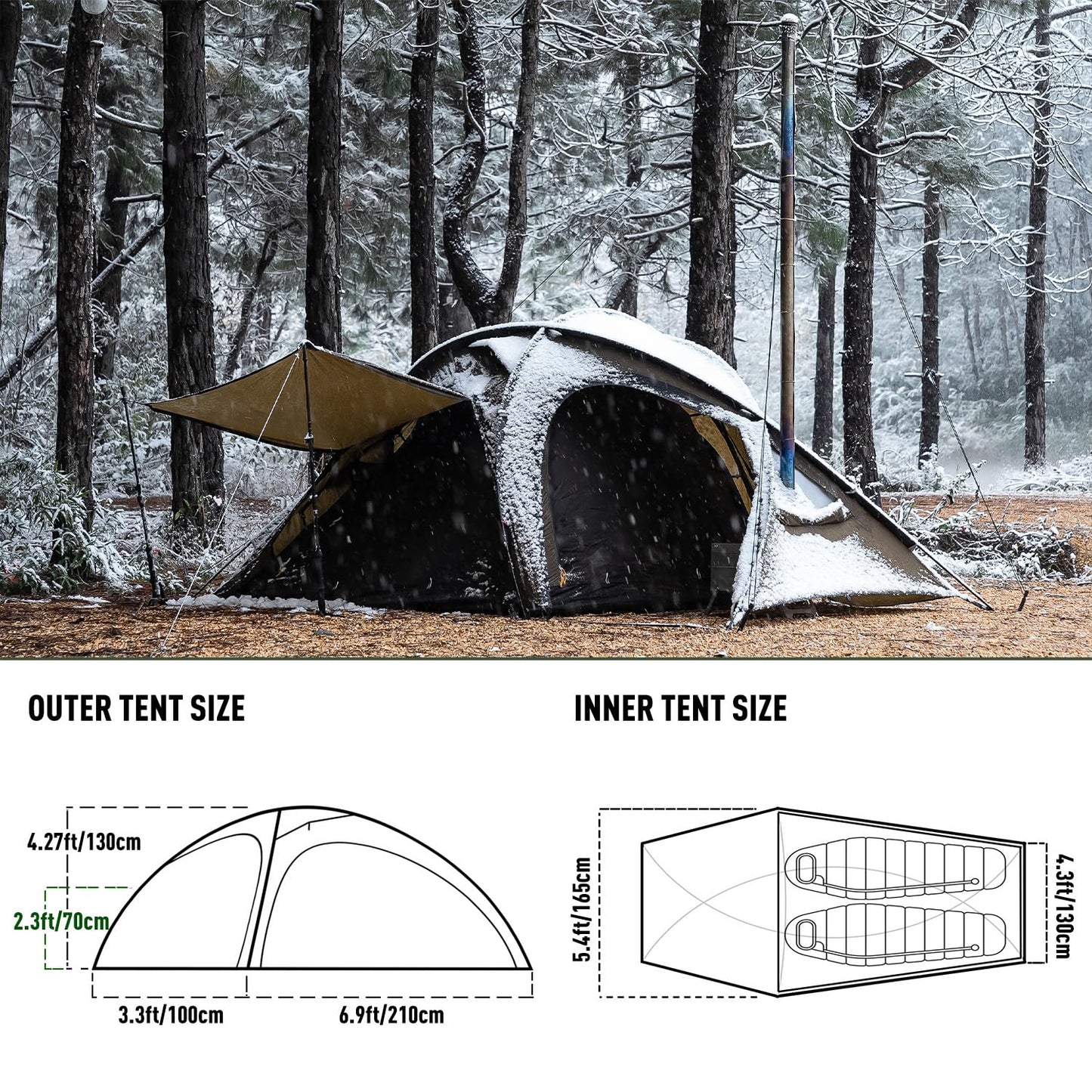 POMOLY Outdoor Camping Hot Tent Leo 2 With Inner Tent for 1-2 Person Hiking, Hunting, Backpacking