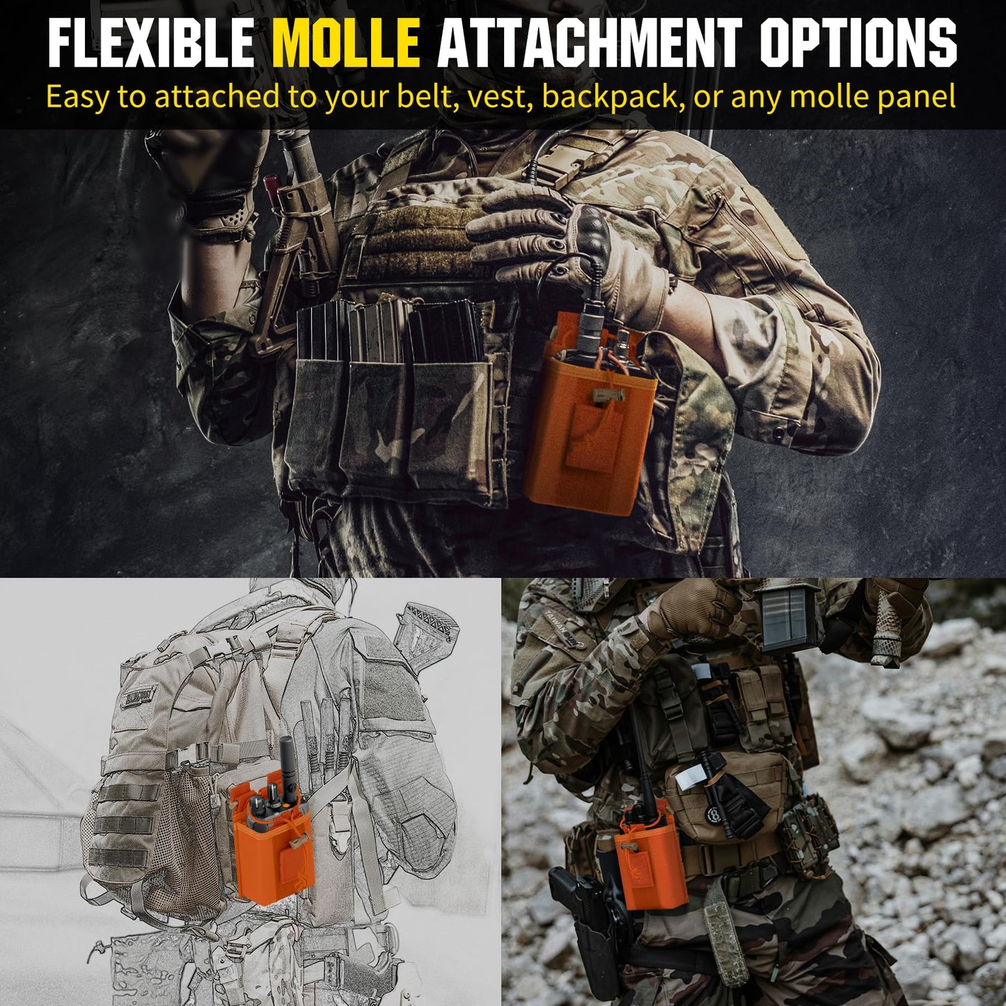 IronSeals 2 Pack Tactical Molle Adjustable Interphone Storage Bag Outdoor Sports Radio Pouch for Two Ways Walkie-Talkie (Orange)