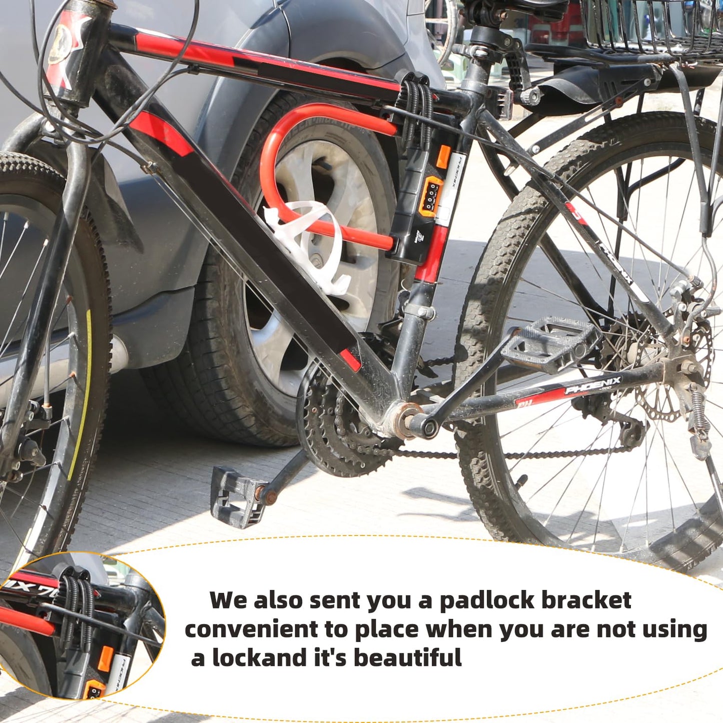 Akso Aoyupe Black Silicone 4-Digit Resettable Combination Heavy Duty Anti-Theft Locks,Keyless Lock for Outdoor,U-Lock with Sturdy Mounting Bracket，for Motorcycle, Ebikes（1 Set）