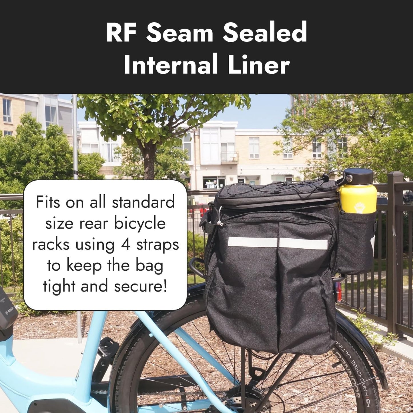 BiKase Big Momma Bike Trunk Bag - Universal Fit Medium Rear Rack Bag with Side Pockets, Top Bungee, Mesh Pocket, Key Holder & Reflective Accents - Spacious Bicycle Rack Bag for Ebikes & Bicycles