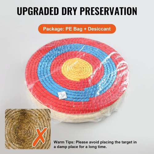 VEVOR Straw Archery Targets, 20" Round, 5 Layers, Deep Red, Traditional Solid, Coloured Rope, Archery Target Shooting Bow, Hand-Made Arrows Target