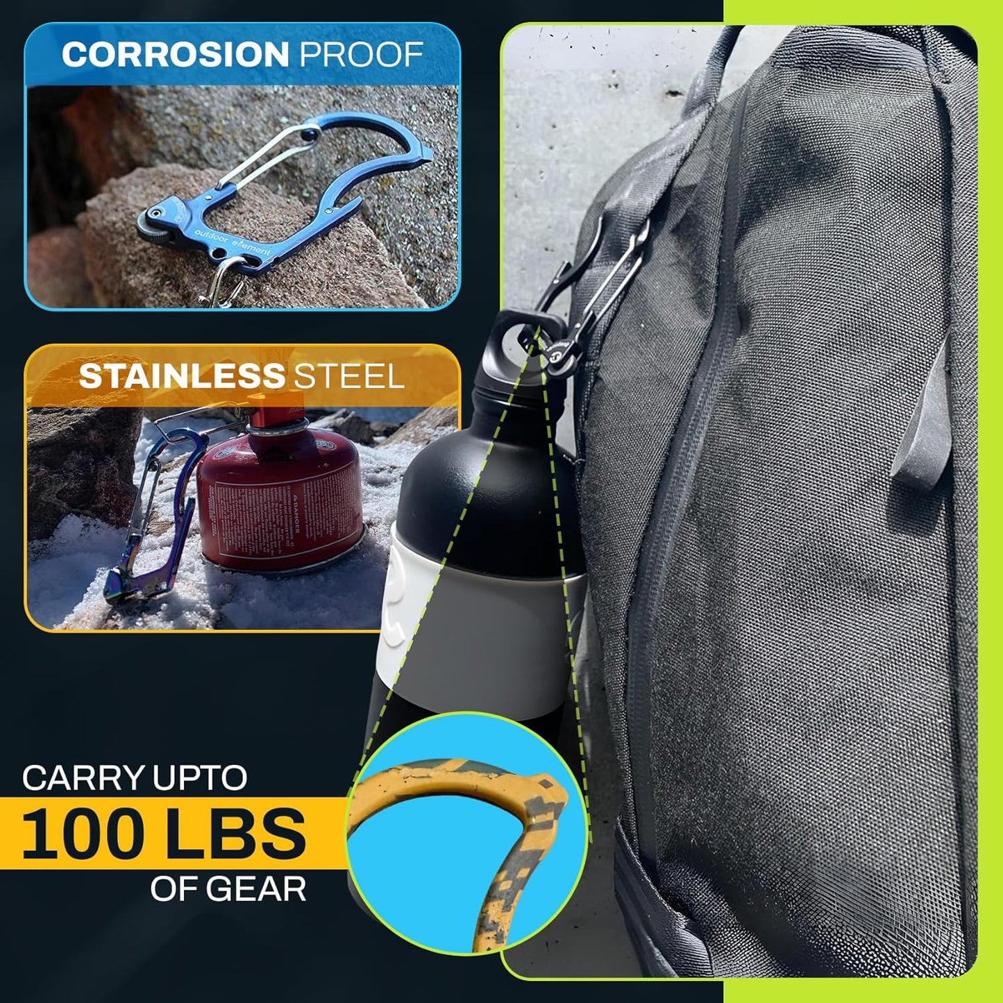 Firebiner 6-in-1 Fire-Starting Carabiner EDC Emergency Multitool -Keychain,Utility Blade,Bottle Opener,& More