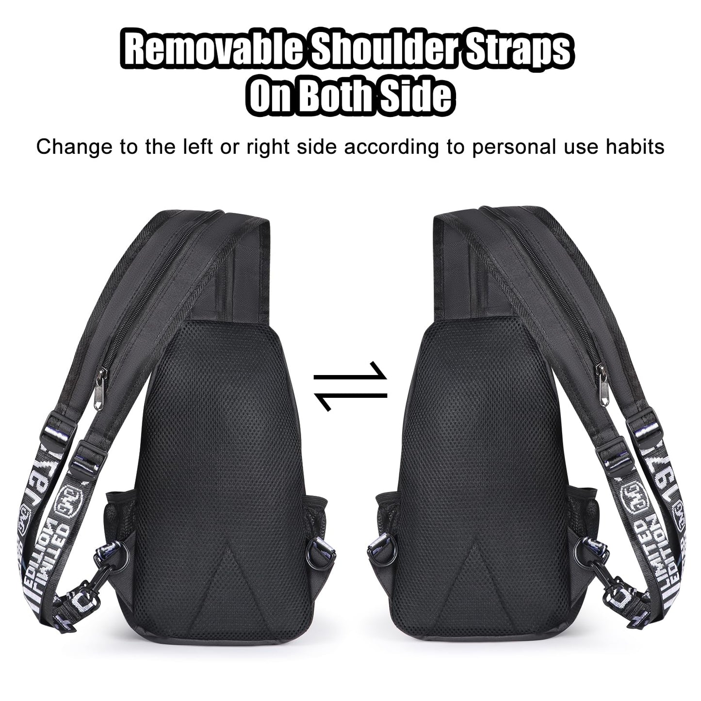 Geestock Crossbody Sling Bag for Men & Women, 2-1 Small Backpack Convertible Sling Backpack Waterproof Shoulder Chest Bag for Daypack Travel Hiking (Black)