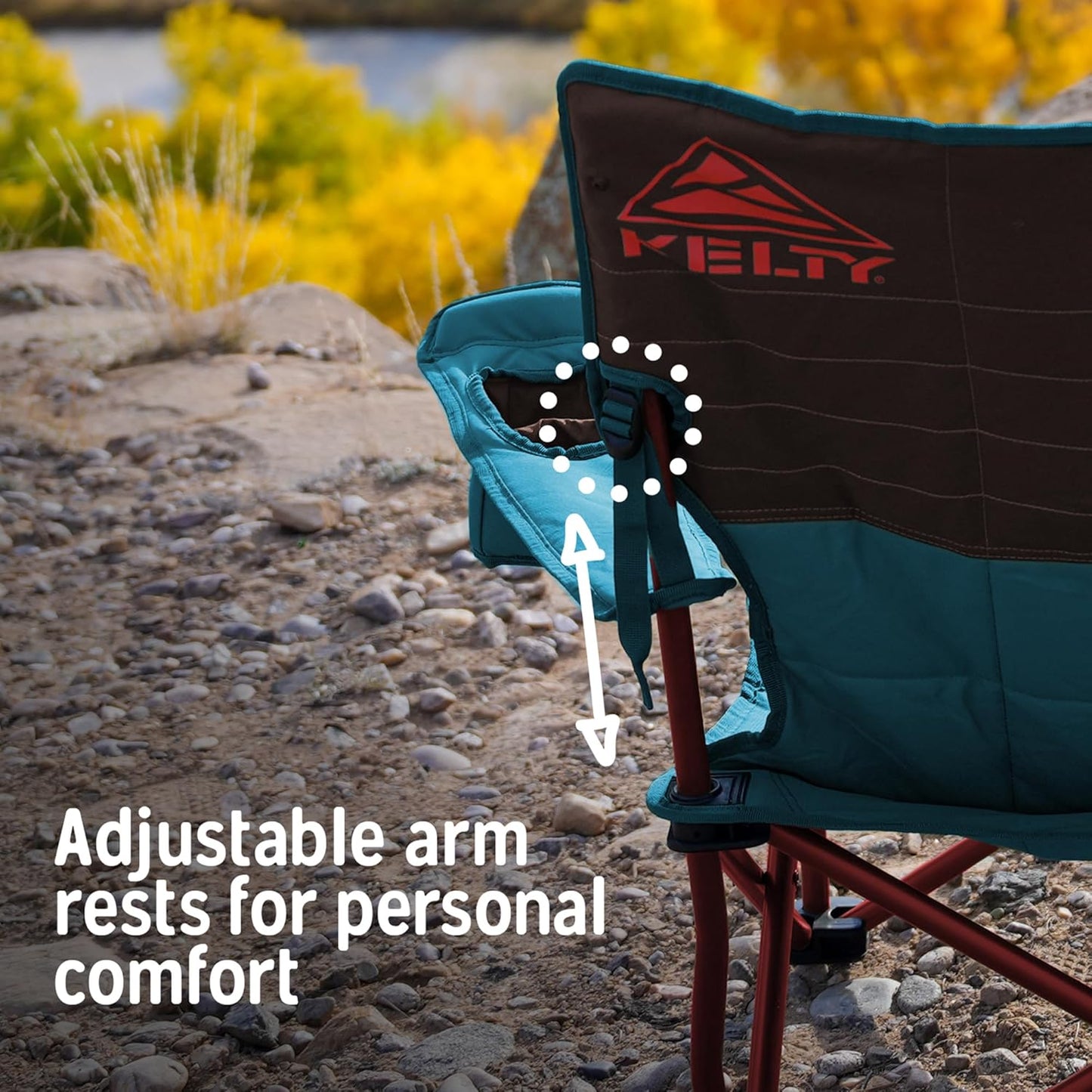 Kelty Deluxe Lounge Chair – Folding Outdoor Camp Chair, Insulated Cupholders, Customized Recline, Steel Frame, Padded Roll Storage, 2024 (Deep Lake)