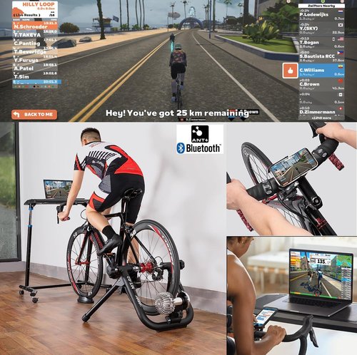CXWXC Smart Bike Trainer - Fluid Bike Trainer Stand for 26-29” or 700c Wheel - Fluid Stationary Noise Reduction Bicycle Stationary Stand Compatible with Zwift App