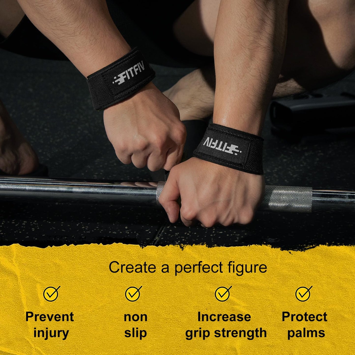 FITFIV Lifting Straps for Weightlifting, Lifting Wrist Straps for Gym Strength Training, Neoprene-padded Wrist Cushion - Men & Women