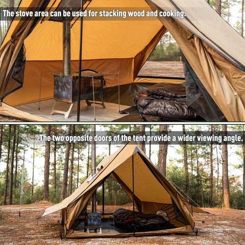POMOLY Camping Hot Tent Cabin Tent, Chalet 70 Pro Portable Wall Tent with Stove Jack and Two Poles for 2-3 Person Hiking, Backpacking