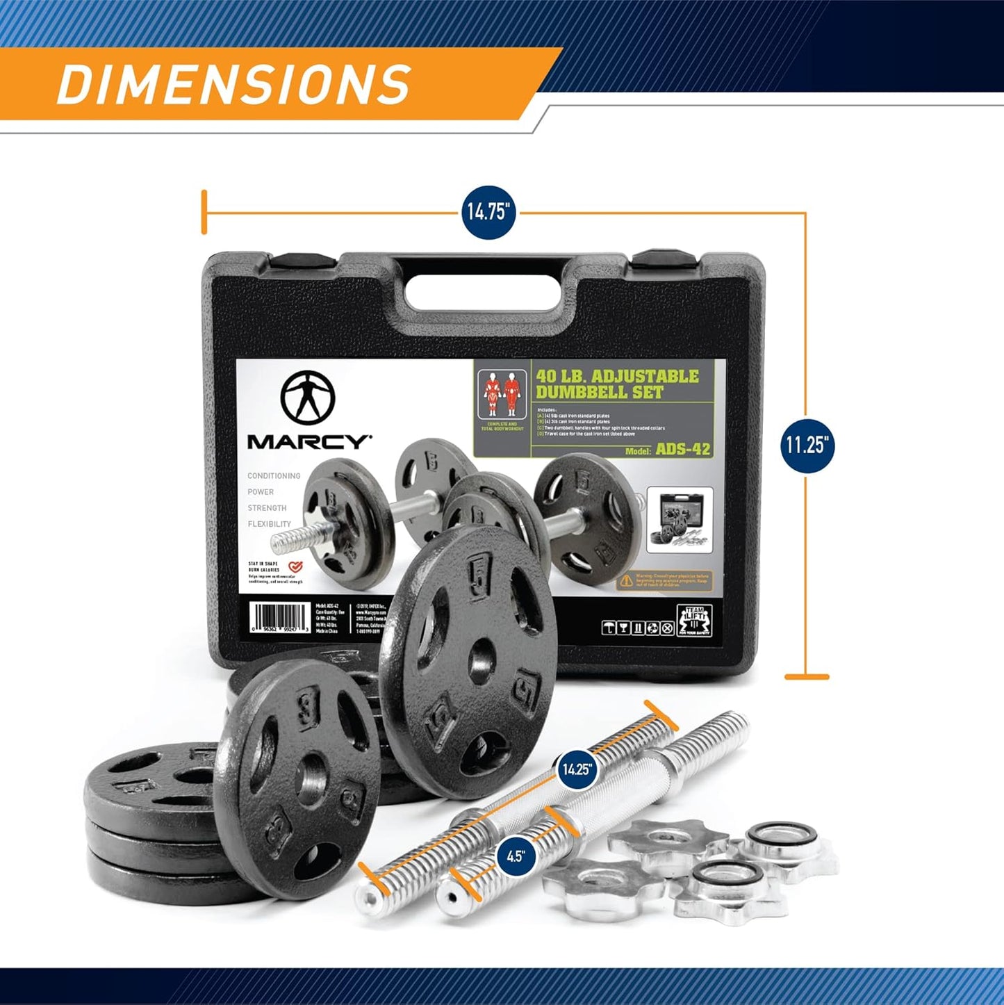 Adjustable 40 lbs Dumbbell Set with Collars for Home Gym - Strength Training & Bodybuilding