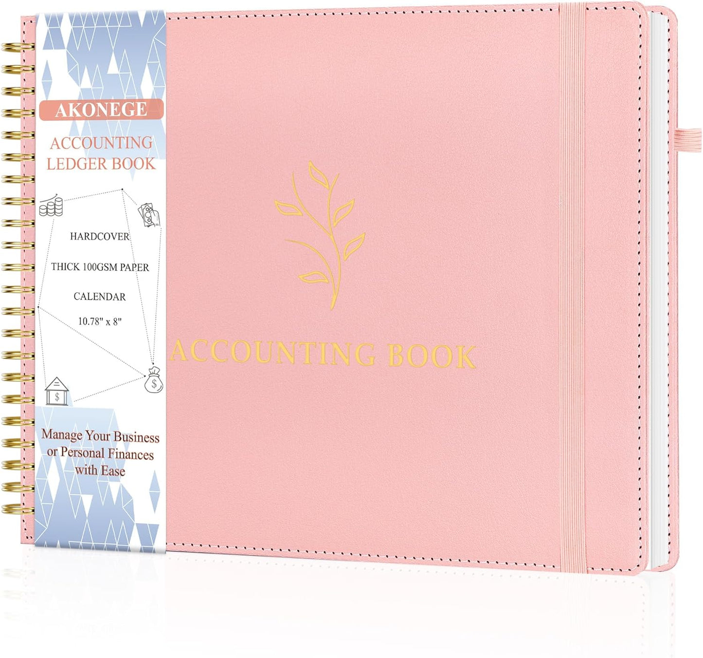 Accounting Ledger Book for Personal & Small Business Bookkeeping, Horizontal Income and Expense Tracker Notebook with Calendar, Hardcover Columnar Log Journal 10.78" x 8", Black