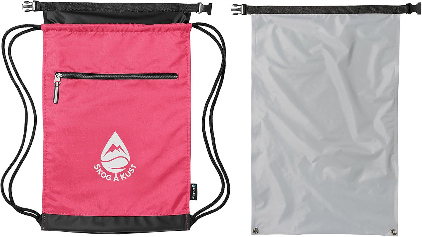 Skog Å Kust GymSak | Patented 2-in-1 Drawstring Cinch Bag with Removable Waterproof Dry Bag | Red