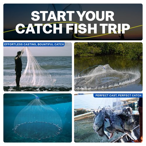 Goture American Fishing Cast Net Saltwater Freshwater, Heavy Duty Sinker, Dual Color Double Selvage, Increased Cast Net Area, 3/8 Mesh Fish Throw Cast Net with Needle for Shrimp Trap, 6Ft Radius