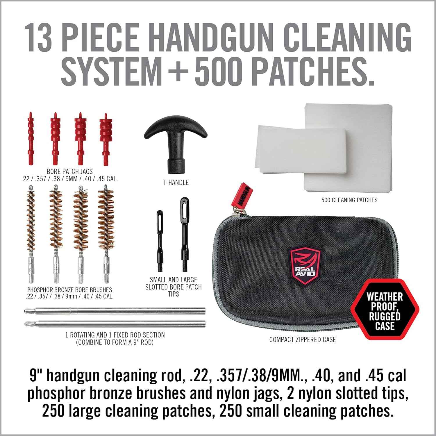 Real Avid Handgun Cleaning Kit with Gun Cleaning Mat & Magnetic Tray for 9mm, .40, .45 Caliber Pistols
