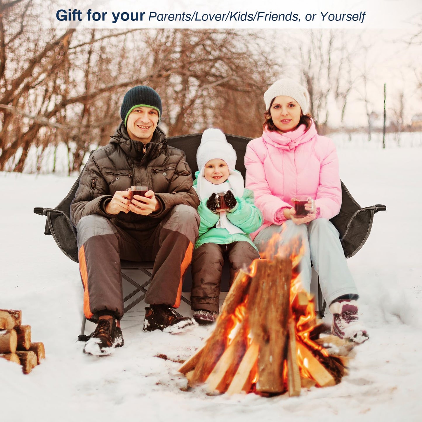 ANTARCTICA GEAR Heated Double Camping Chair, 2-Person Folding Chair with 12V 16000mAh Battery Pack, Heated Portable Loveseat Chair, for Outdoor