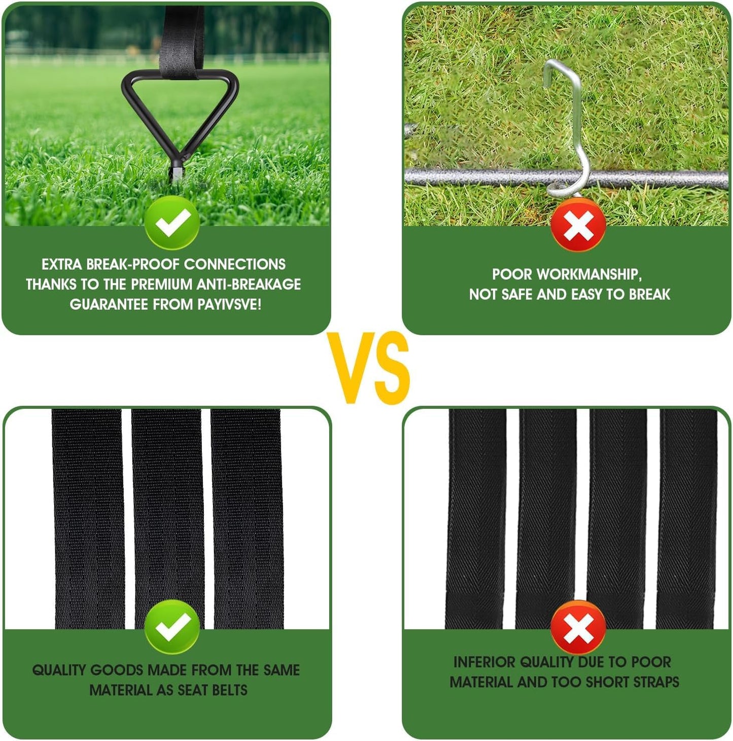 Trampoline Stakes Ground Anchors Screw in, Trampoline Anchors with Strong Straps, Spiral Earth Swing Set Anchor Heavy Duty for Trampolines(Black-8Pack)