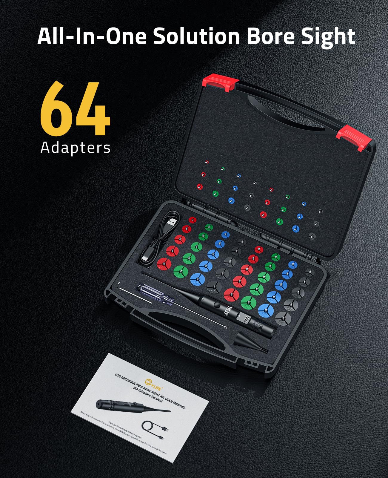 CVLIFE Rechargeable Bore Sight Laser Kit with 64 Adapters fit 0.17 to 12GA Calibers, Professional Green Laser Bore Sight with Button Switch, Powerful Choice for Hunting Bore Sight Tool