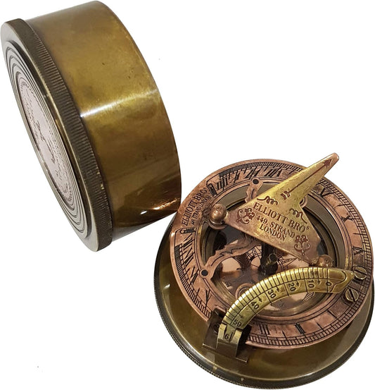 Antique Brass Sundial Compass Nautical Marine Handmade Vintage Engraved Quote Collectible Navigation Device for Travelers Sailors Gift