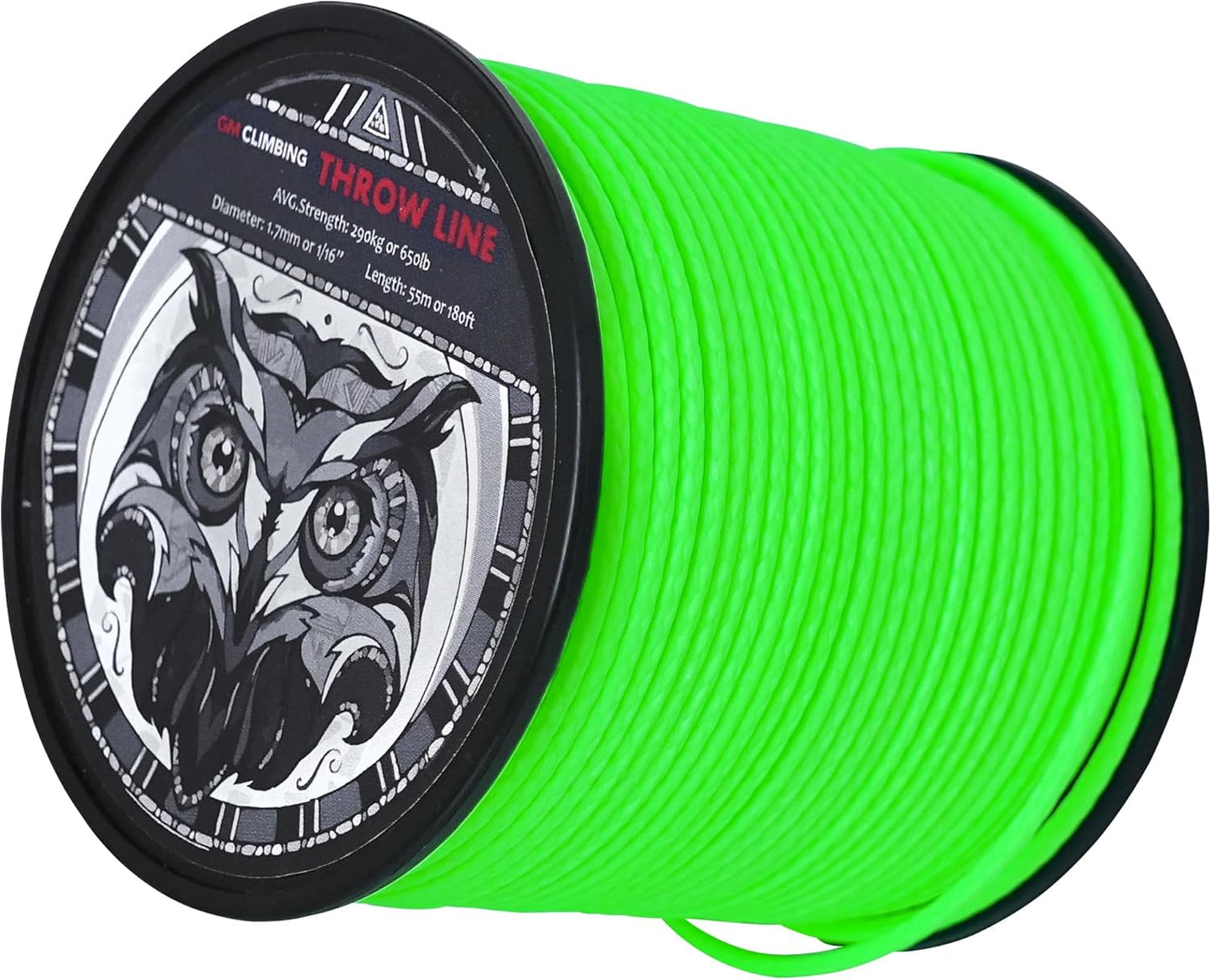 GM CLIMBING Throw Line 1.7mm 180Ft Roll Green UHMWPE Cord 650LBS High Strength for Tree Climbing Arborist Outdoor Utility Cord