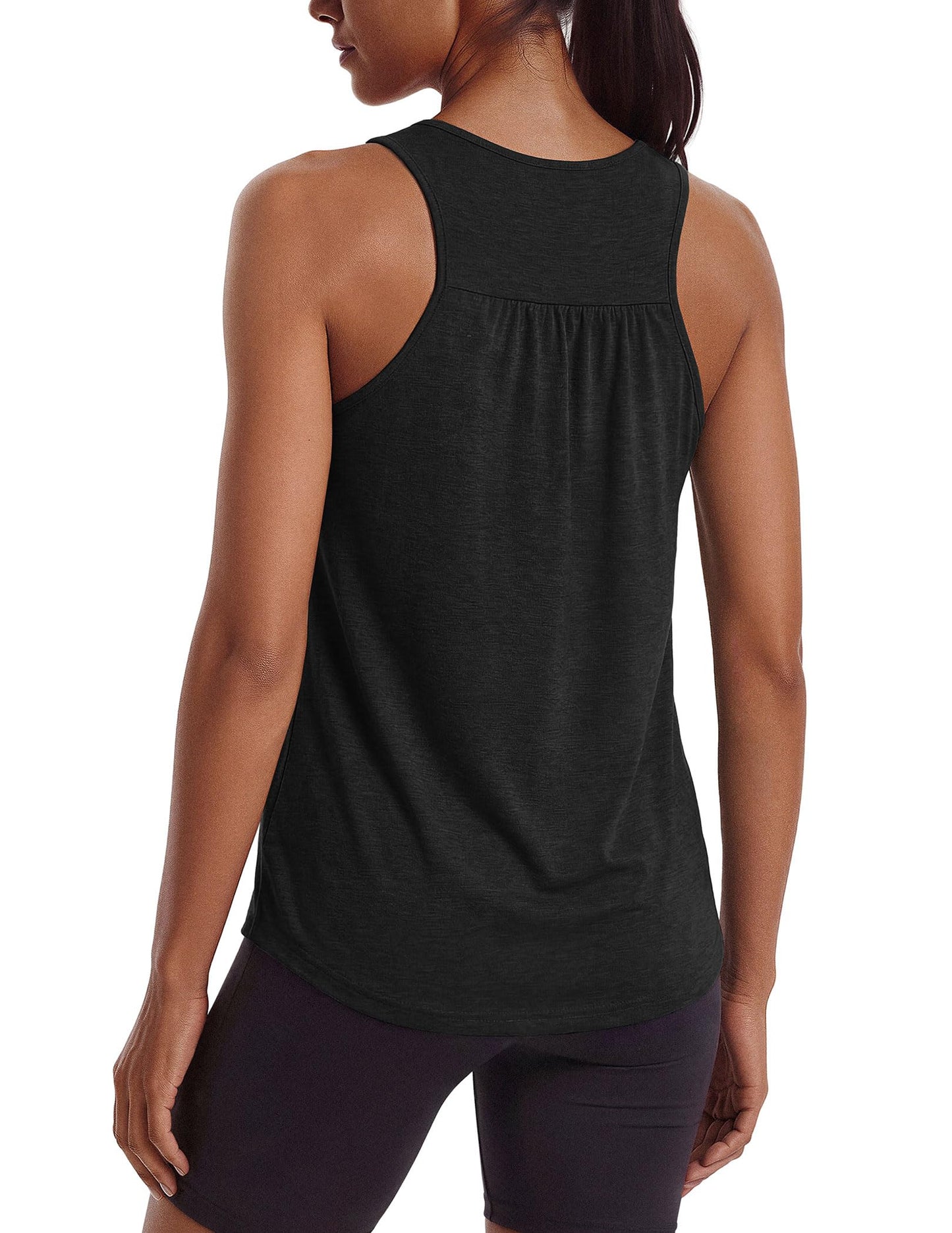 PINSPARK Women's Sleeveless Workout Tops Lightweight Active Yoga Muscle Shirts Racerback Athletic Running Tank Tops,Black S