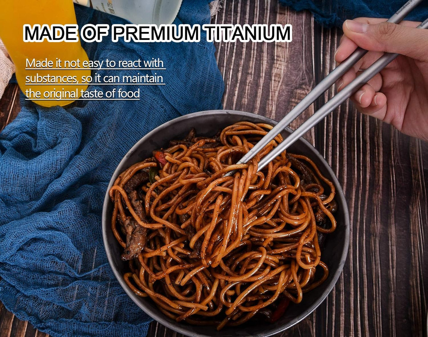 iBasingo Titanium Chopsticks Square Ultralight (15g) Skidproof Chinese Chopsticks for Camping, Travel & Home Use, Reusable Metal Utensil Durable Outdoor Cutlery (1 Pair Ti1001T)