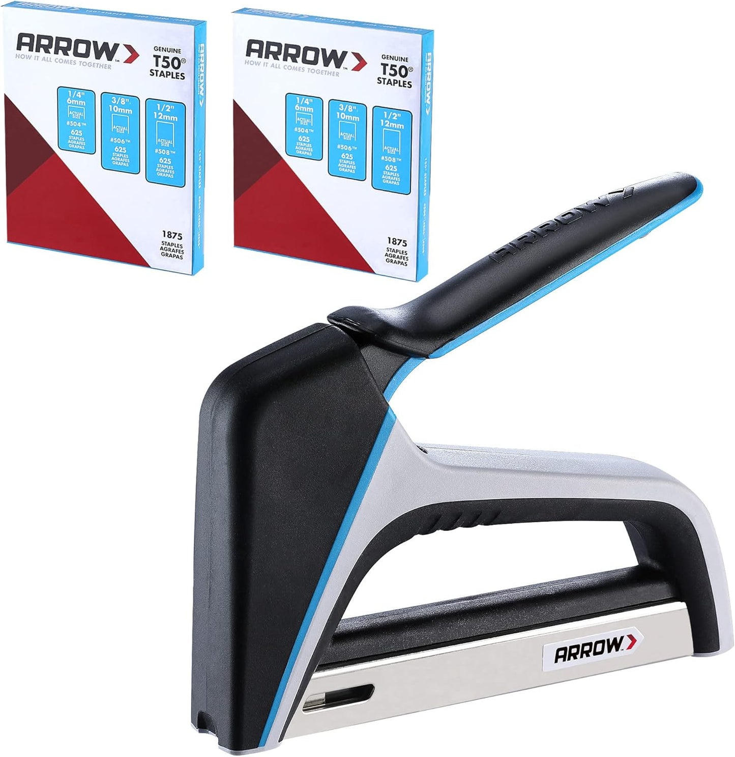 Arrow T50 Staple Gun Kit, Lightweight & Comfortable Grip, with 3750 Pieces T50 1/4", 3/8", 1/2" Staples, for Upholstery Professional Projects, T50X TacMate