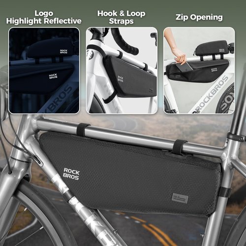 ROCKBROS Bike Frame Bag 2.9L Large Capacity Bike Storage Bag Waterproof Under Top Tube Bike Bag，Narrow Edge Bike Pouch for Mountain & Road Bike