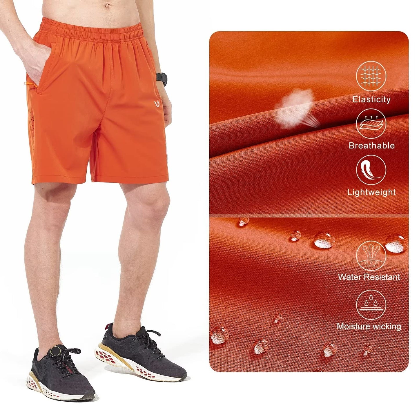 NORTHYARD Men's Athletic Running Shorts Gym Workout 7"/9"/5" Quick Dry Lightweight Sports Basketball Tennis 3 Zipper Pockets Orange 2XL