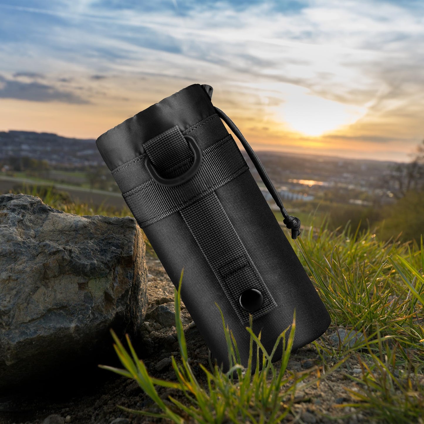 IronSeals Tactical Water Bottle Pouch Foldable Molle Water Bottle Holder Drawstring Open Top Travel Water Bottle Bag for Backpack Camping Outdoor