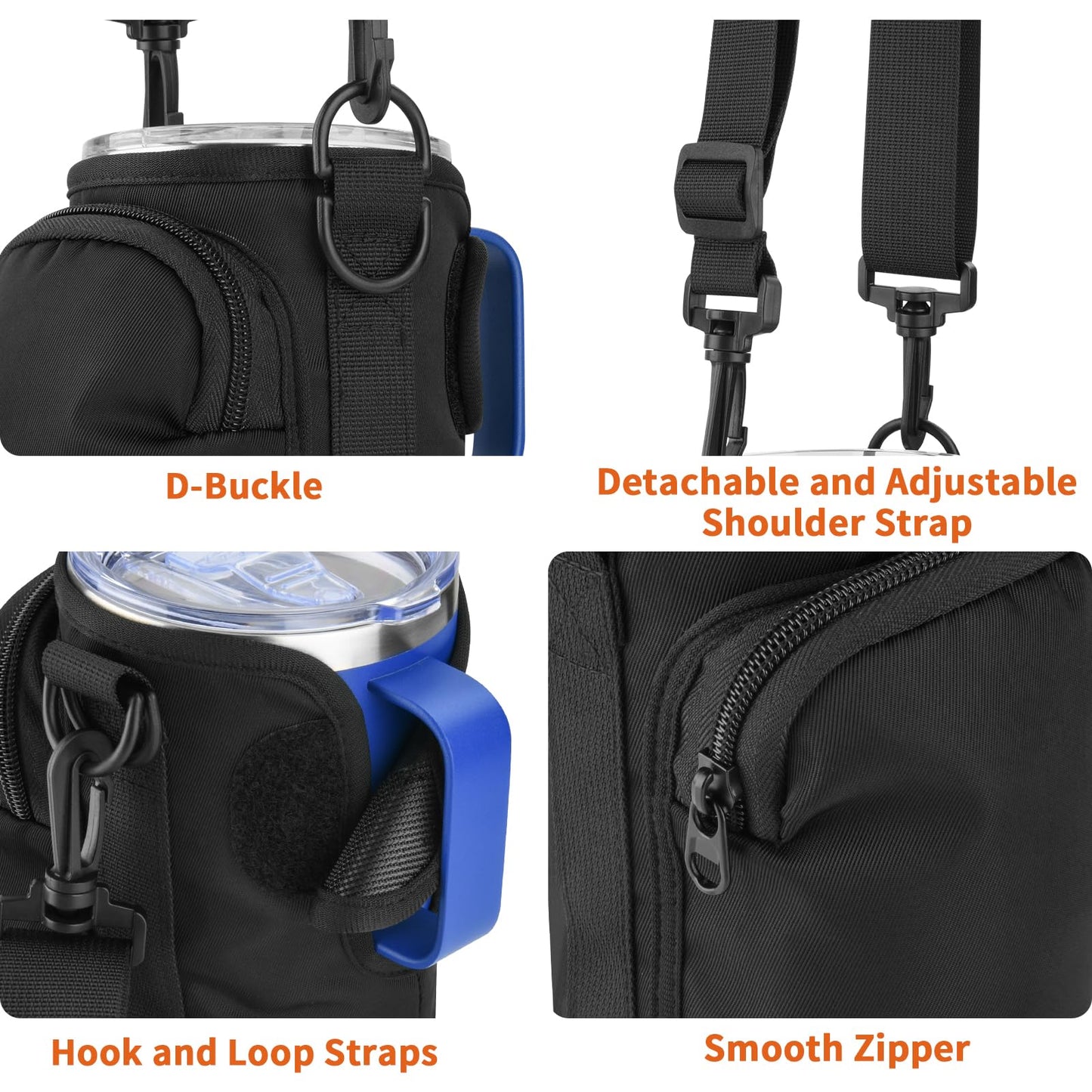 Xxerciz Water Bottle Carrier Bag for YETI Rambler 35 oz Straw Mug, Nylon Water Bottle Holder Pouch with Adjustable Strap and Phone Pocket, Tumbler Carrier Sling Bag for Outdoor Travelling Camping