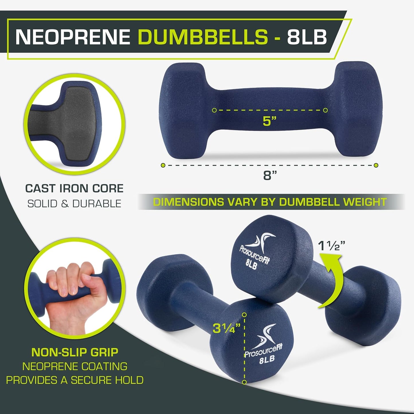 ProsourceFit Neoprene Dumbbell Coated for Non-Slip Grip, 10 lb