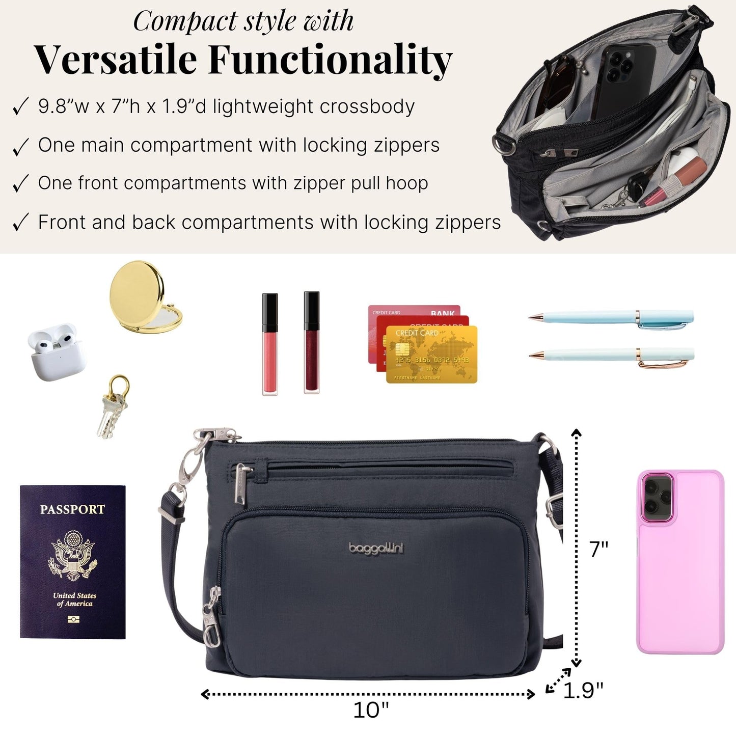 Securtex Anti-Theft Keepsake Crossbody - 9.8”x7”x1.9" Travel Safe Bag w/Locking Zippers, Slash-Resistant, RFID