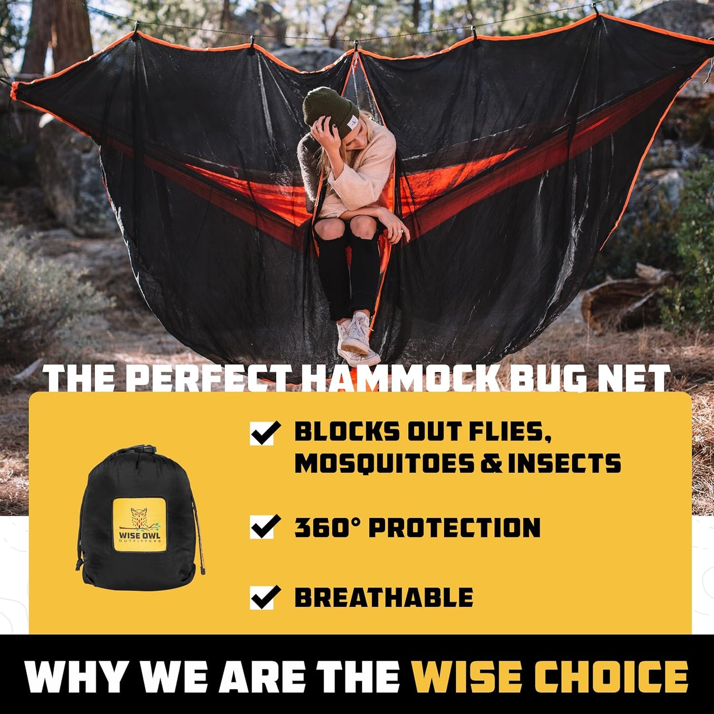 Wise Owl Outfitters Hammock Bug Net – Mosquito Net for Hammock, Lightweight Bug Netting for Camping, Hiking, Backpacking, Forest & Outdoor Use