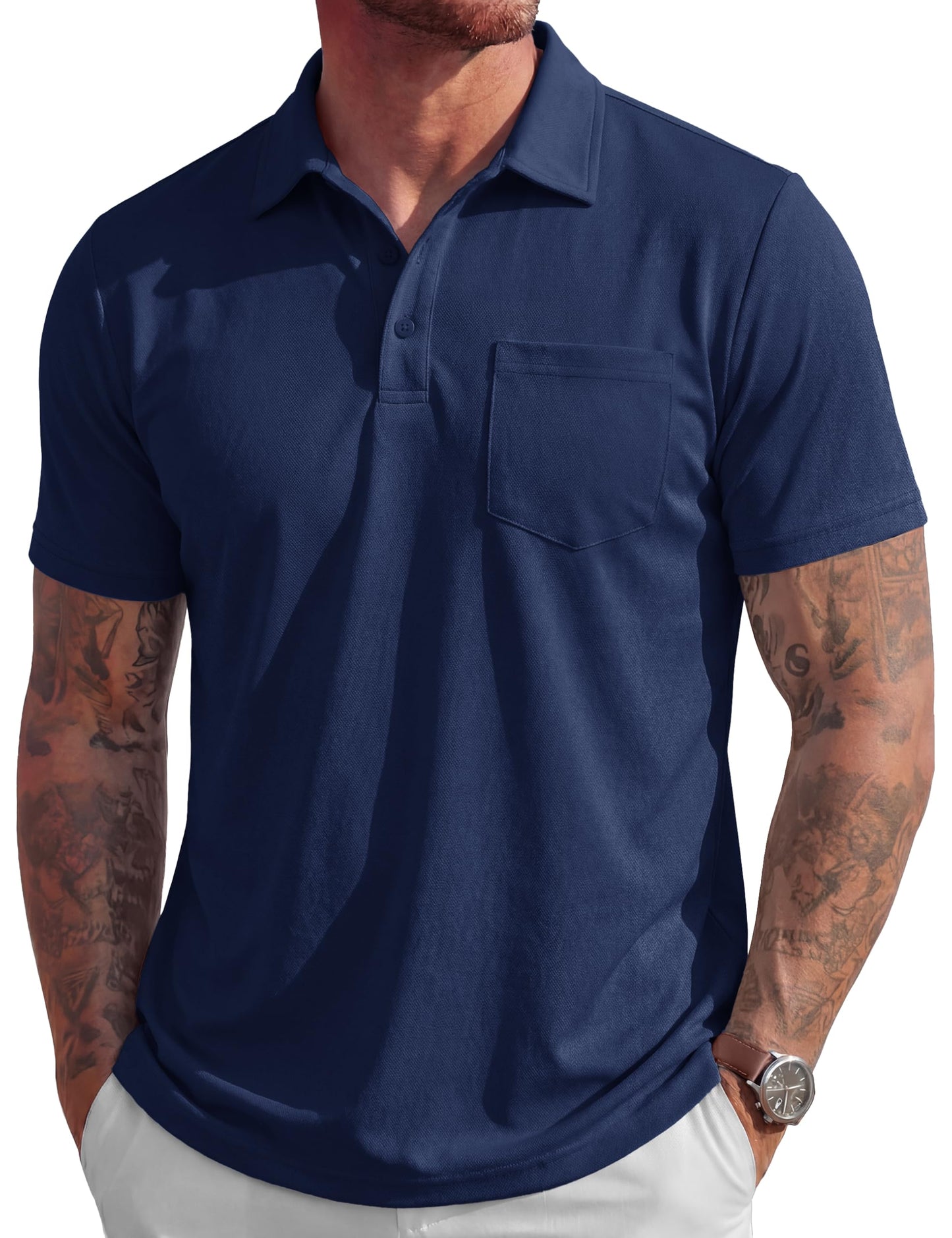 MAGCOMSEN Men's Polo Shirts Cotton Pique Short Sleeve Golf Shirts Polo Summer Work Shirts Casual T Shirts Cooling Shirts