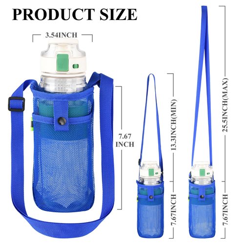 HTZNHXT 3Pcs Water Bottle Holder with Strap, Mesh Water Bottle Bag Carrier with Adjustable Shoulder, Water Bottle Carrier with Strap and Pouch for Walking and Travelling