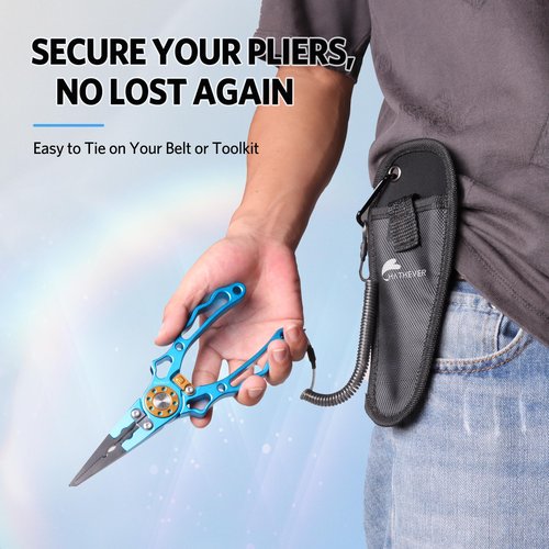Hathever Saltwater Fishing Pliers, Split Ring & Hook Remover with Tungsten Carbide Cutters, Lockable, Aircraft Aluminum Handle, Sheath & Lanyard, Gifts for Men