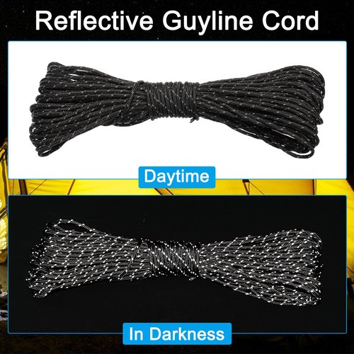 PATIKIL 65 Feet Reflective Guyline Camping Paracord, 2mm Tent Cord Guyline Rope Nylon Paracord Rope for Camping Tent Tarp Hiking, Black (20M)